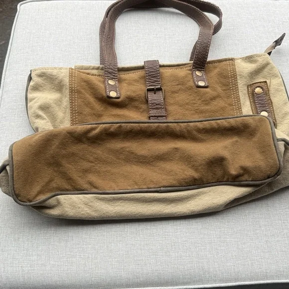 Myra Tote Bag Brown Le Cafe De La Place Provence Cotton and Leather - Picture 5 of 14